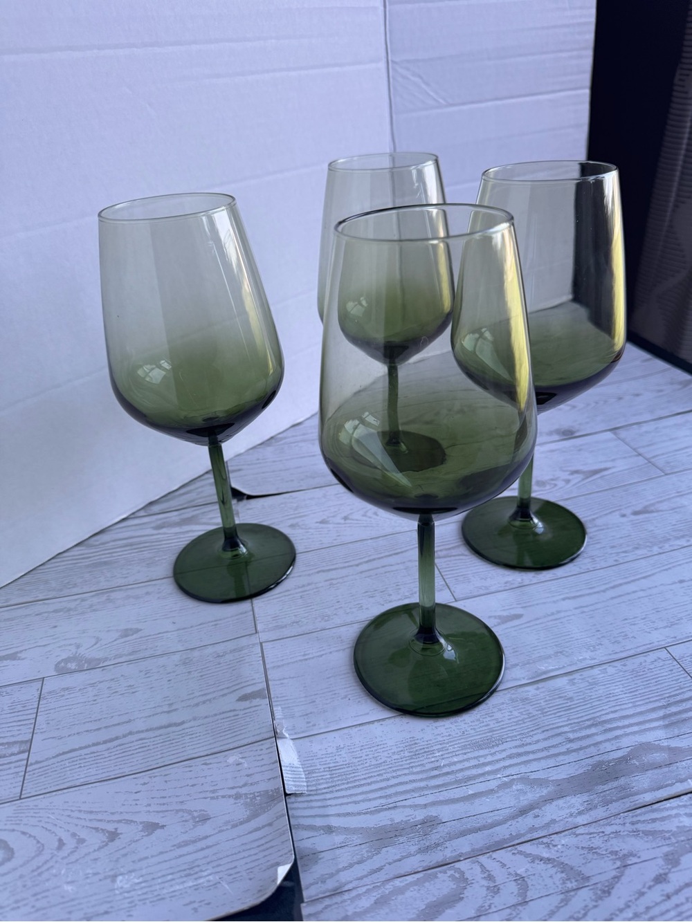 Vintage Green Wine Glass Set - Elegant Smoke Green Stemware set of 4